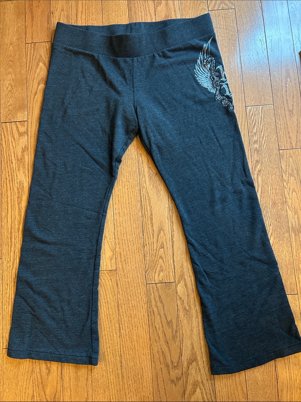 Harley-Davidson Dark Gray Track Pants with Silver Wing Heart Detail